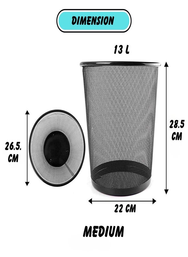 GoodWill Tech Open-Top Cylindrical Metal Mesh Recycling Dustbins- Waste Basket for Home/Office/Coffee Shop/Hotel Non-Toxic - Black, Medium,13liters (Pack of 1) - Image 2